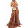 thumbnail image 3 of Women'S Floral Strappy Dress Low Cut Tie Front High Waist Slit Maxi Printed Summer Dress Orange S, 3 of 7