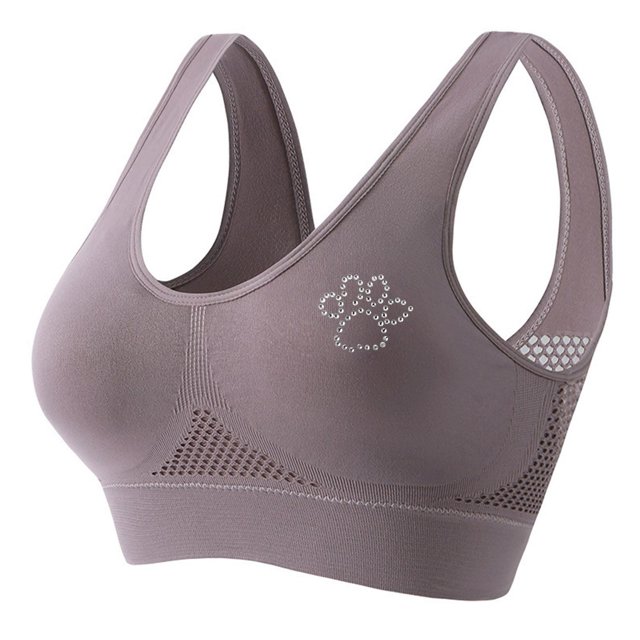Women's Rhinestone Sports Bra - Hollow Back Design w/ Wide Strap Support | Anti-Sagging Wireless Bra for Workouts & Mature Figures