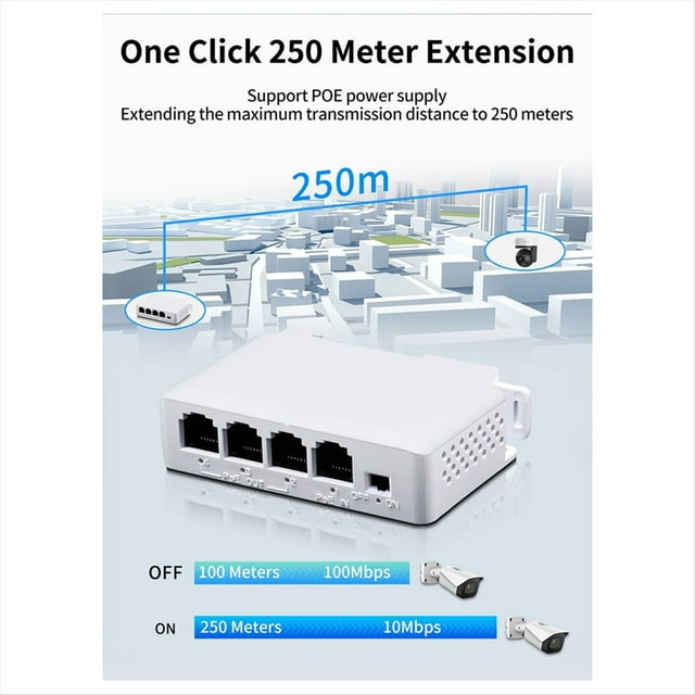 1Pcs 4 Ports 1 à 3 Ports Extension PoE Passive Cascadable IEEE802.3Af 100Mbs pour Transmission IP Répéteur Switch NVR IP, 1 x Extension de Réseau, Blanc
