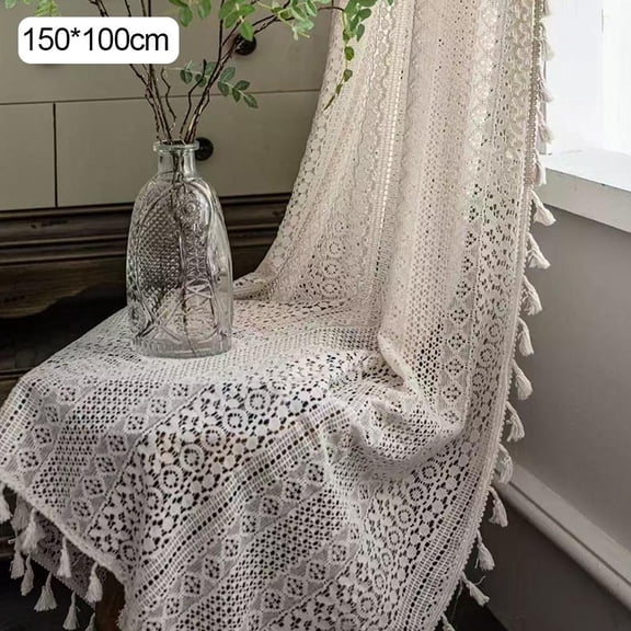 Agiufgs Lace Curtain Panel 59 in W X 63 in, Sheer Light Filtering with Tassel Trim, for Living Room Bedroom Window Decor, White