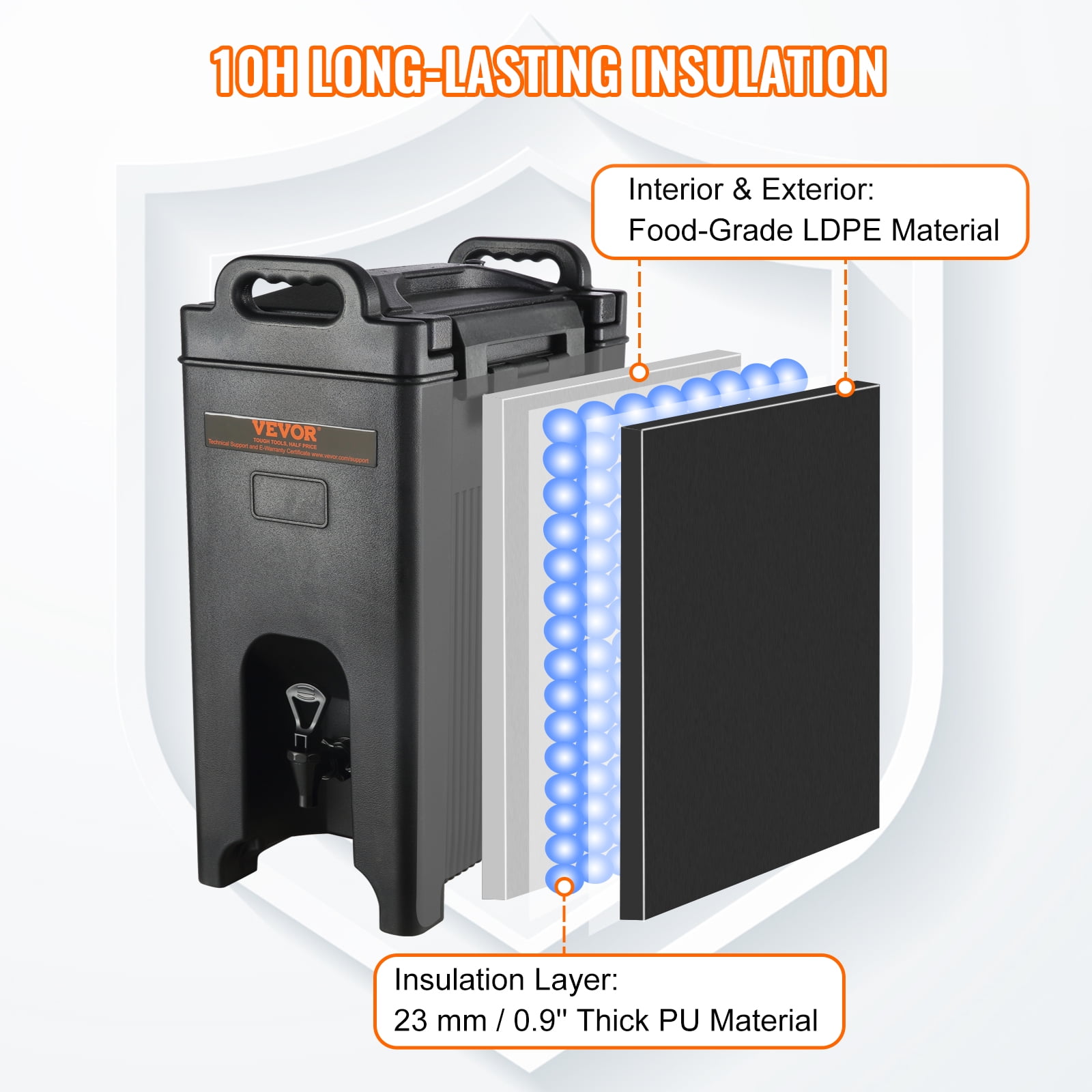 VEVOR Insulated Beverage Dispenser, 5 Gallon, Food-grade LDPE Hot and Cold Beverage Server, Thermal Drink Dispenser Cooler with 0.9 in PU Layer Two-Stage Faucet Handle, for Restaurant Drink Shop
