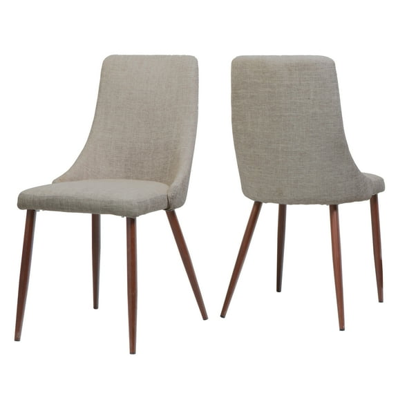 GDF Studio Tessie Mid Century Modern Fabric Dining Chairs, Set of 2, Wheat and Dark Walnut