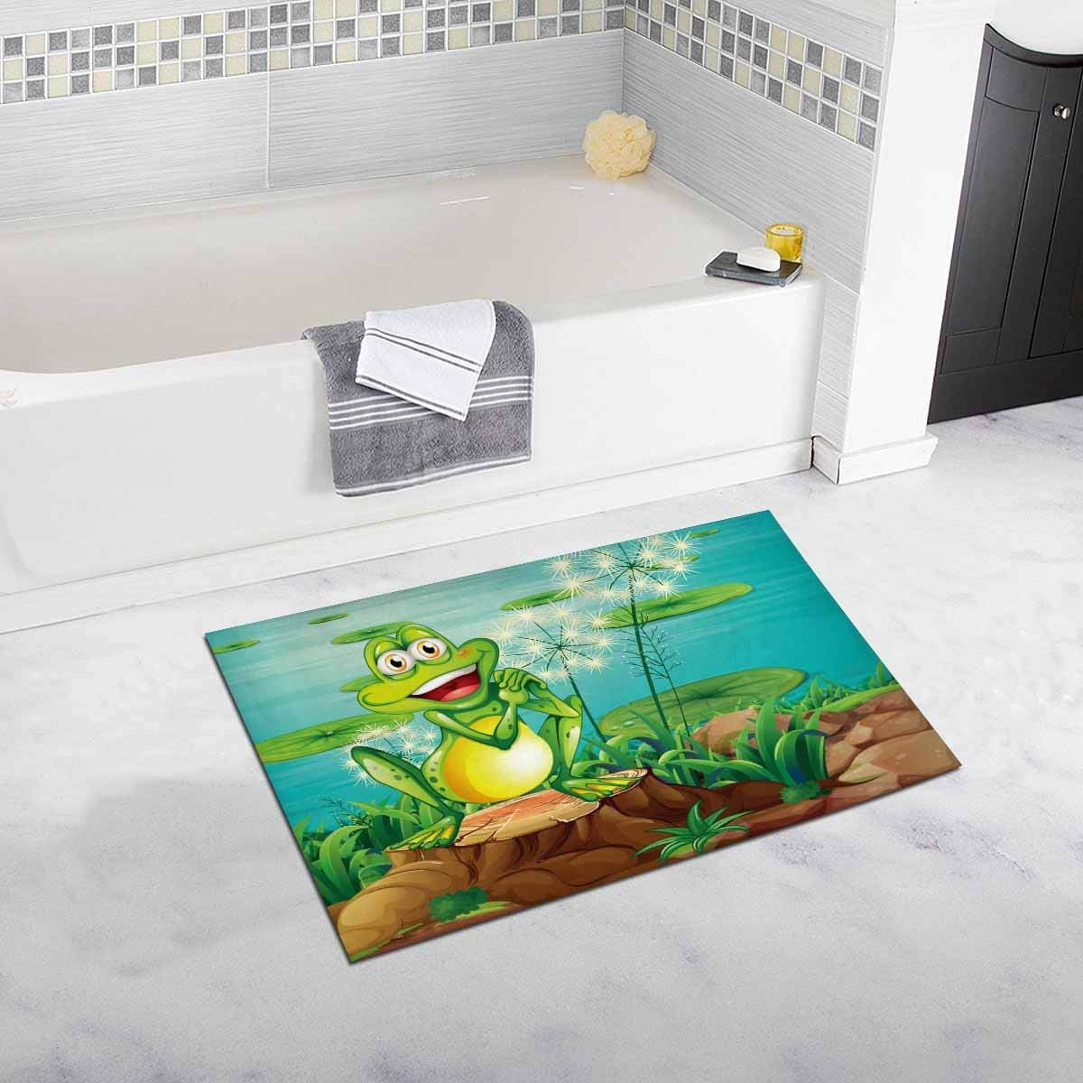 CADecor Frog Above the Stump Near the Pond Bathroom Mat Bath Rug, Doormat 30x18 inches