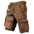 thumbnail image 2 of Men's Vintage Distressed Cargo Shorts with Ripped American Flag Print and Multi-Pockets Featuring Relaxed Fit Design for Summer Beach Fishing Hiking Camping Trips Daily Casual Wear Light Brown L, 2 of 5