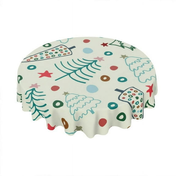 Eveokoki Round Christmas Tablecloth 60 In,Christmas Colorful Pine Tablecloth,Polyester Waterproof Wrinkle Resistant Durable Table cloth for Holiday,Kitchen,Winter and Home Decor