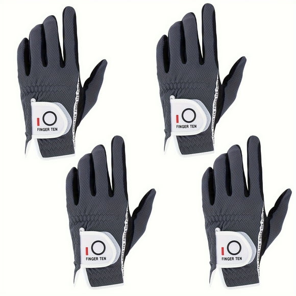 FINGER TEN Men’s Golf Gloves Left Hand Handed Value 4 Pack, Rain Grip Hot Wet Weather Comfort