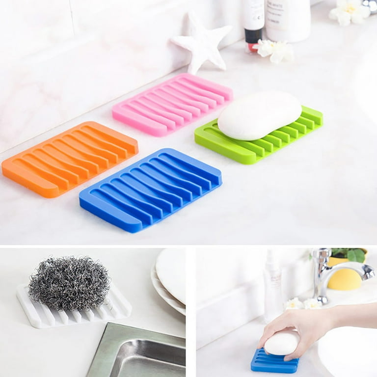 4pcs Home Bathroom Non-slip Silicone Soap Holder Hollow Drain Soap