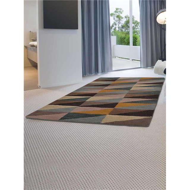 Tapis Rectangulaire Géométrique en Laine Tufté Main 5 x 8 Pieds, Multi Couleur