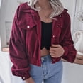 thumbnail image 3 of Abrigo Mangas Largas Linterna Recortada Color Sólido Botón Hasta Casual Pana Mujer Chaqueta Vino Rojo M, 3 of 6