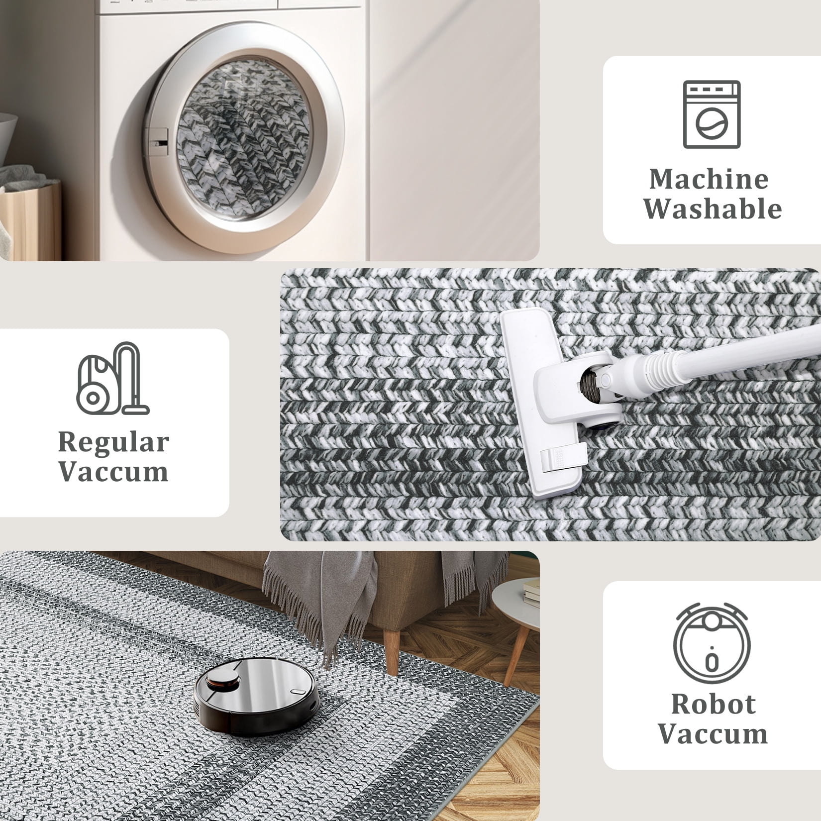 CAROMIO Indoor Area Rug 2' x 8' Runner Rug for Living Room Modern Imitation Braided Pattern Geometric Rug Bedroom Rug, Gray