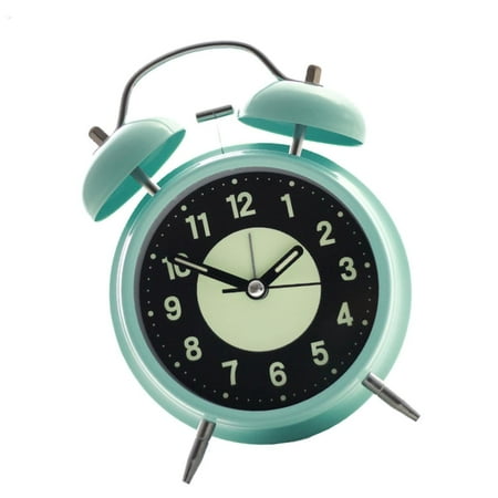 Necvior Vintage Loud Alarm Clock with Double Bells and Nightlight Quiet Mechanism Glowing in Dark Dials Desk Clock for Bedroom