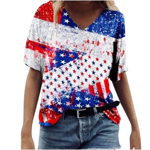 Blusa de manga corta con cuello en V para mujer, informal, sexy, a la moda, de verano Pompotops hkajfhjk470193