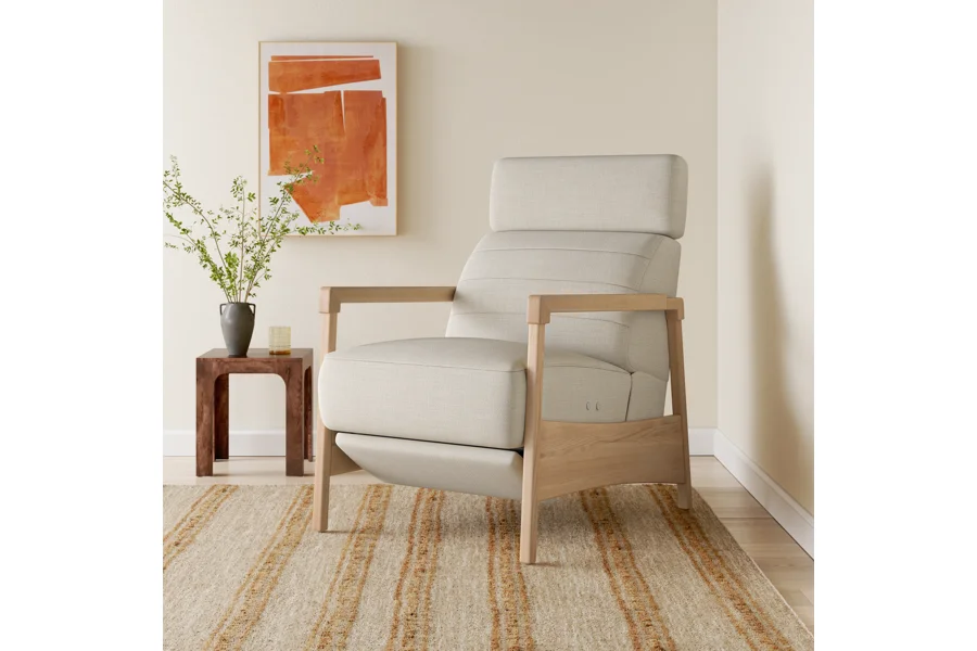 Spruce & Spring Cozy Upholstered Power Recliner 1 Piece Indoor Use Cream Fabric