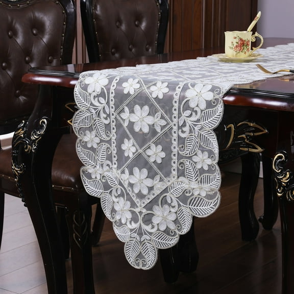 Lace Table Runner Long Embroidered Doilies for Furniture Tea Coffee Dining Table Runner Doilies Wedding Party Table Dector