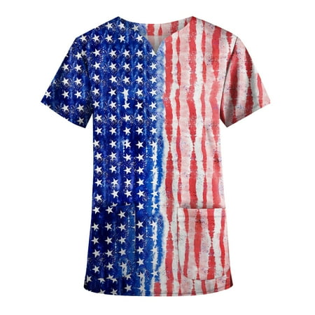 

Plus Size Cute Printed Scrub Working Uniform Tops For Women V-Neck Short Sleeve Fun T-Shirts Workwear Tee With Pockets