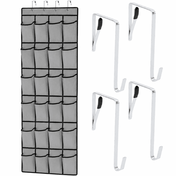 24 Pocket Over the Door Shoe Organizer, Mesh Storage Pockets, Up to 40 Pounds, Hang on Doors, 1 Pack, Gray