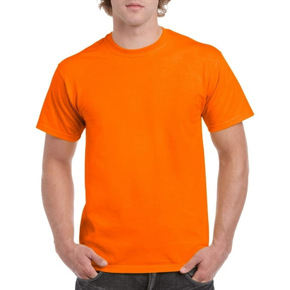 Gildan Men's Heavy Cotton Adult T-Shirt, 2-Pack Small Safety Orange