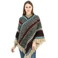 thumbnail image 4 of Hemlock Christmas Scarf, Women Nationl Print Colourful Splice Poncho with Tassels Knitted Shawl Scarf Fringed Wraps Pashminas Sweater, Yellow, 4 of 7