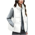 thumbnail image 3 of YOIAVAIOY Womens Quilted Puffer Vests Drawstring Collar Zip Up Sleeveless Down Jackets Fall Winter Casual Outerwear Vest with Pockets White M, 3 of 9