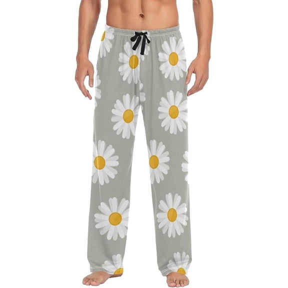 Floral Daisy Pattern Ghost Pajama Pants, Men's Lounge Pants Light with Drawstring and Pockets, Christmas New Year Birthday Father's Day Gifts, Medium