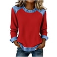 thumbnail image 1 of Camisetas de Manga Larga para las Mujeres Loose Fit Color Sólido Blusa de Cuello Redondo Top Suave Casual, 1 of 6
