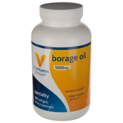 The Vitamin Shoppe Borage Oil 1,000MG (Black Currant), Women's Health Supplement, Supports Healthy Joint Function  Circulation, Natural Source of GLA (Gamme Linolenic Acid) (180