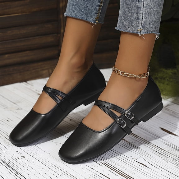 Ballet Widestep Shoes for Women, Ballet Woman Mary Jane, Women's Double Strap Mary Jane Flats, Comfortable Square Toe Slip On Loafers, Trendy Elegant Dressy Ballet Sneakers, Black 5.5