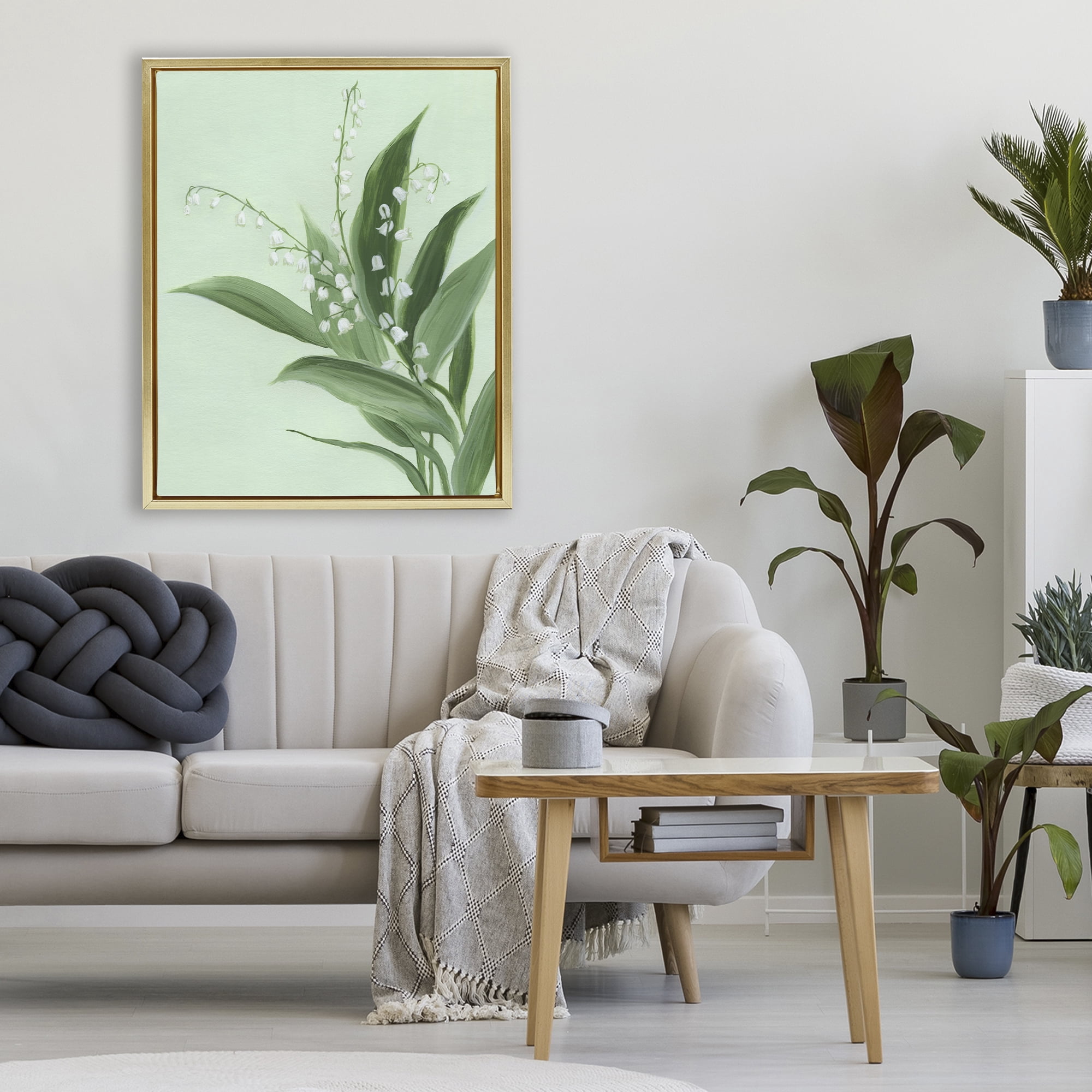 Stupell Industries Gentle Lily of Valley Gold Framed Floater Canvas Wall Art, design by Grace Popp