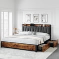 thumbnail image 1 of Ourlova King Size Bed Frame with Storage Linen Upholstered Headboard 4 Drawers Platform Bed Frame with Charging Station No Box Spring Needed Easy Assembly Vintage Brown, 1 of 8
