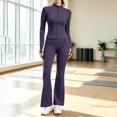 thumbnail image 2 of Tqcoqu Women's Solid 2 Piece Yoga Outfit,Zip Up Cropped Jacket & High Waist Flare Long Pants,Stretch Athletic Workout Plus Size Tracksuit Set for Women,Purple Women's S-XXXXXL, 2 of 7