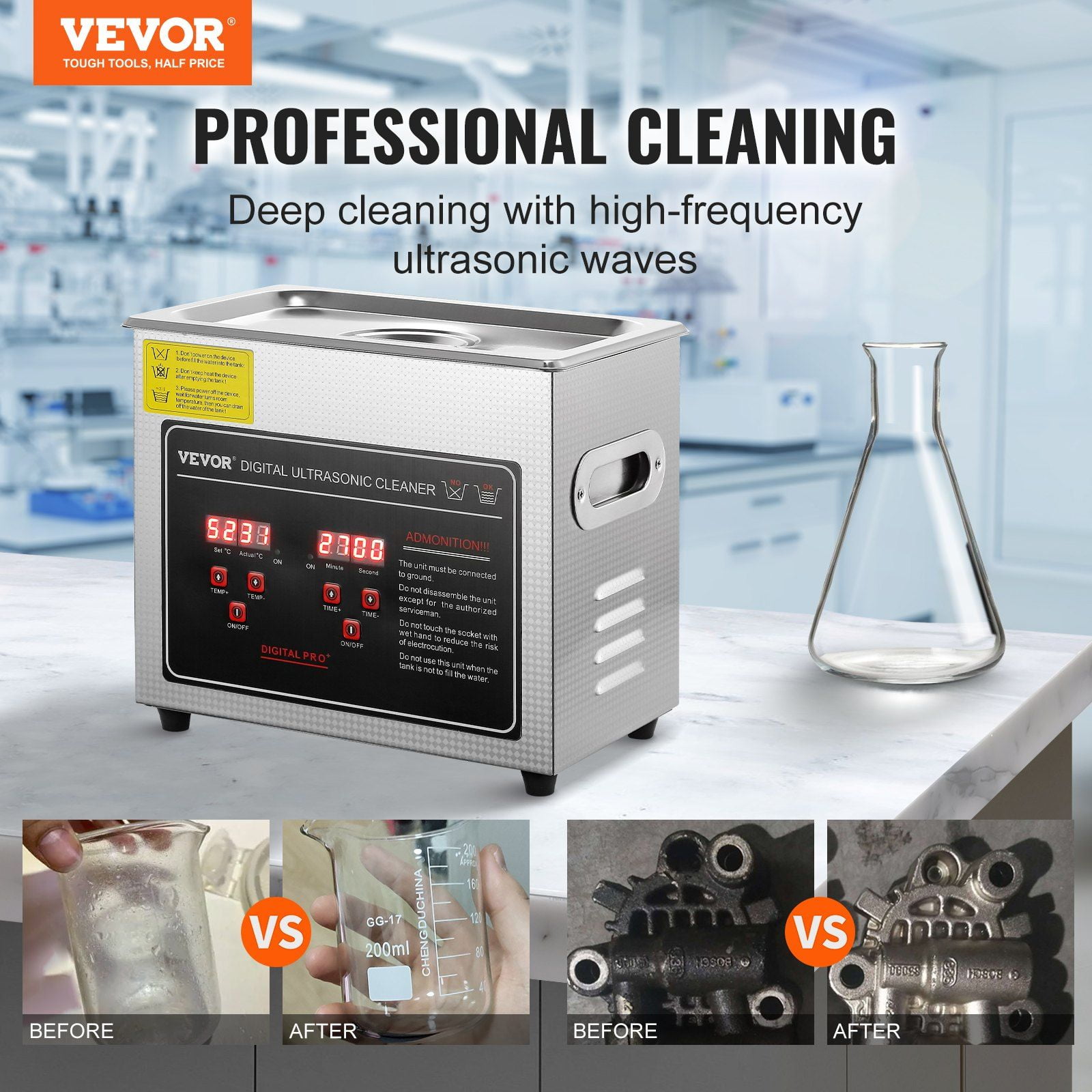 Ultrasonic Cleaner 3L Digital Timer Heater Professional Jewelry Cleaner Stainless Steel Heated Cleaning Machine for Glasses Watch Rings Small Parts Circuit Board