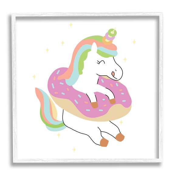 Happy Unicorn Sprinkled Donut Fairy Tales & Fantasy Graphic Art White Framed Art Print Wall Art