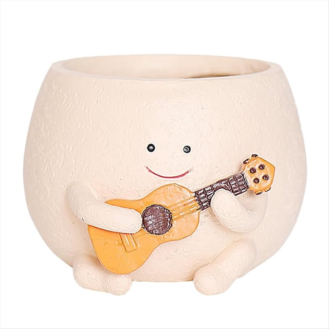 Maceta con Cara Sonriente y Orificio de Drenaje, Resina para Cuerdas Plantas, Macetas Suculentas Guitarra Únicas Interiores