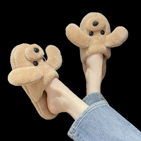 

Fashion Autumn And Winter Women Slippers Flat Non Slip Plush Warm Comfortable Cute Cartoon Dog Shape Yellow 8.5