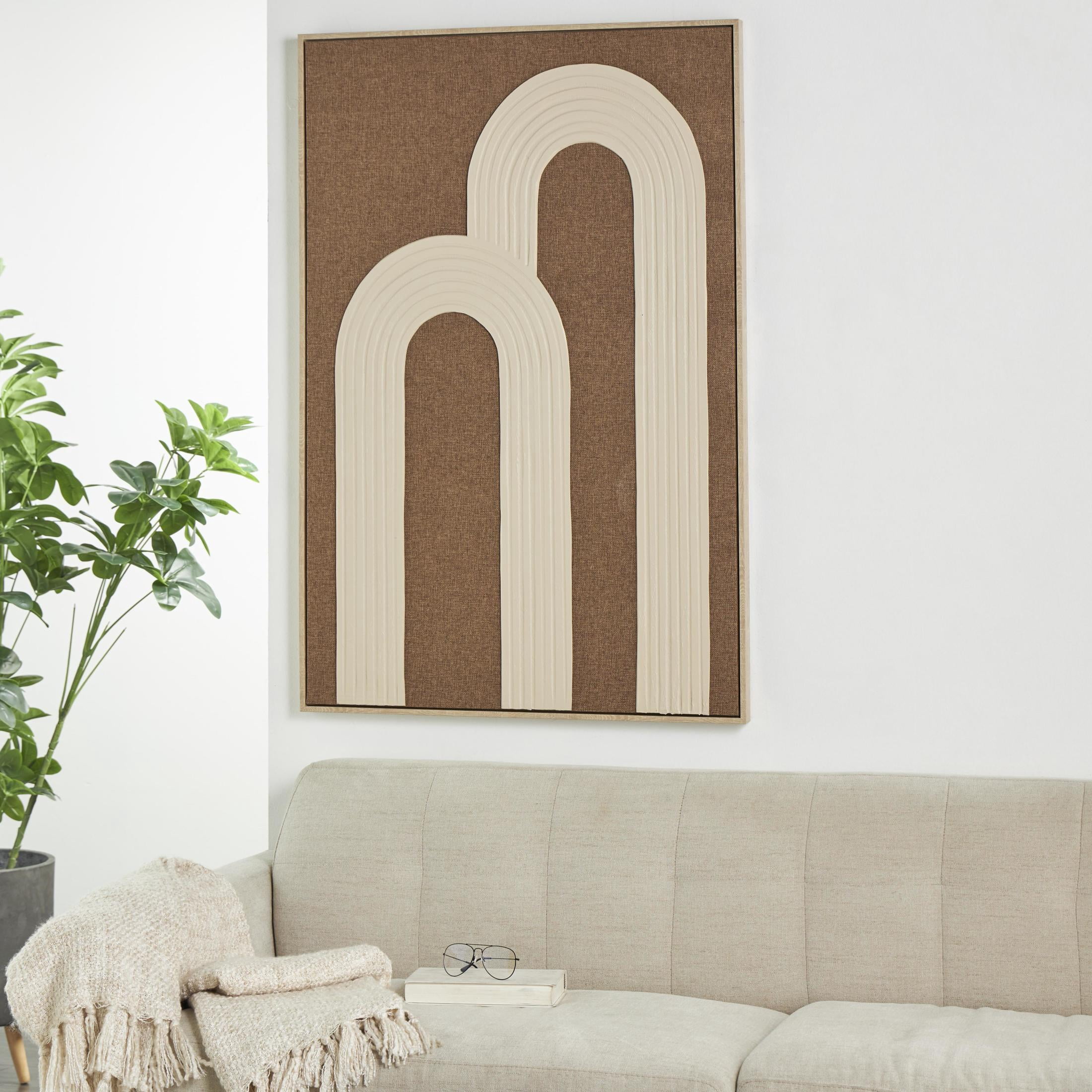 33" x 49" Abstract Framed Wall Art with Overlapping Tan Ribbed Arches, by DecMode