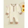 thumbnail image 2 of Suealasg Infant Boy Girl Fall Bodysuits Baby Ribbed Rompers Newborn Boys Girls Solid Color Long Sleeve Button Jumpsuits, 2 of 9