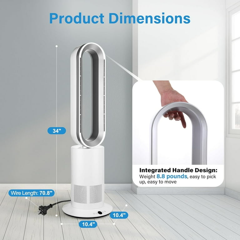 Simple Deluxe 34 Inch Bladeless Fan, Heater & Fan Combo, Remote