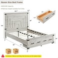 thumbnail image 4 of OKD Queen Size Bed Frame W/ 54" Tall Geometric Headboard, Farmhouse Wood Platform Bed W/ 2 Large Storage Drawers, No Box Spring Needed, Antique Brush White, 4 of 7