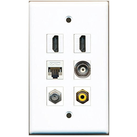 RiteAV - 2 HDMI 1 Port RCA Yellow 1 Port Coax Cable TV- F-Type 1 Port BNC 1 Port Cat5e Ethernet White Wall Plate