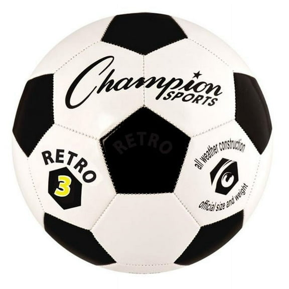 Champion Sports Retro Soccer Ball, Size 3, Black and White