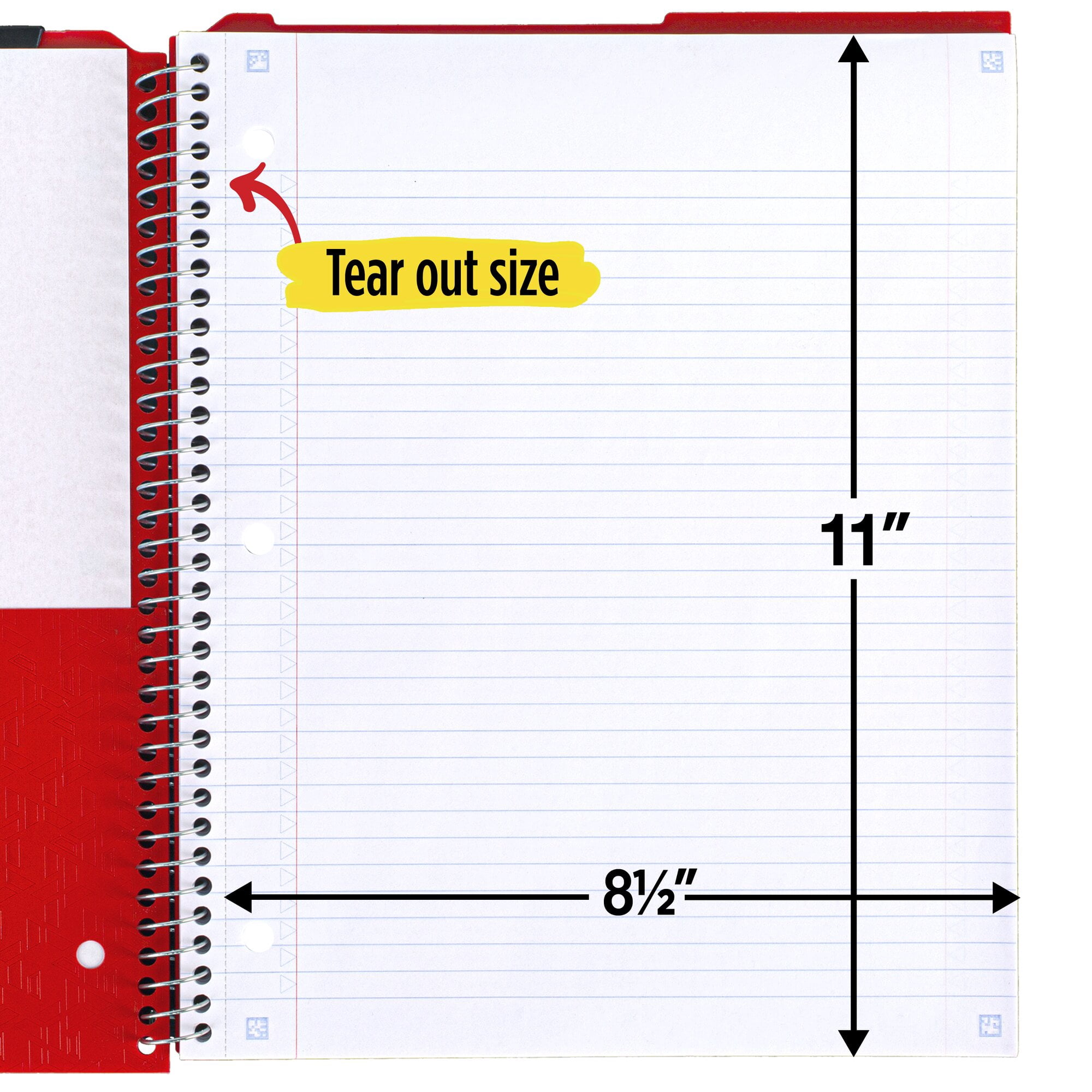 Five Star® Clip 'N Store Wire-Bound Notebook, 8-1/2" x 11", 1-Subject, College Ruled, 100 Sheets, Fire Red