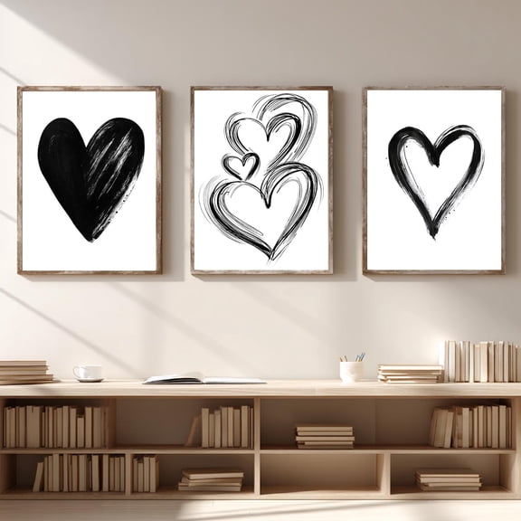 Love Heart Black and white Minimalist Canvas Painting Print Wall Art for Living Room Bedroom Decoration Frameless