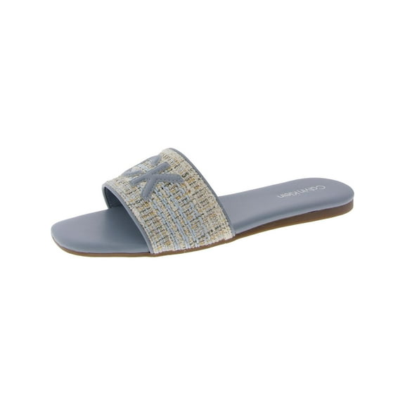 Calvin Klein Womens Yides Logo Textured Slide Sandals