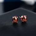 thumbnail image 3 of Gem Stone King 18K Rose Gold Plated Silver Red Garnet Stud Earrings for Women Men | 3.07 Cttw | Gemstone January Birthstone | Oval Checkerboard 8X6MM, 3 of 4