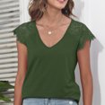 thumbnail image 2 of Camisa de encaje para mujer, escote en V profundo, ajuste holgado, Color sólido, transpirable, blusa informal de verano para uso diario, 2 of 8