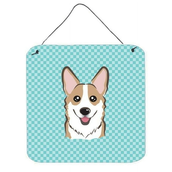 Carolines Treasures Checkerboard Blue Corgi Wall or Door Hanging Prints 6x6 multicolor