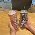 thumbnail image 4 of Sanrioed Kuromi My Melody Cinnamoroll Pachacco Plastic Water Cup Creative Cute Cartoon Portable Double Layer Straw Cup, 4 of 10