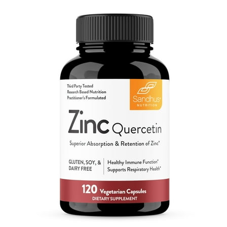 Sandhu's Zinc Quercetin, Dietary Supplements, 120 Vegetarian Capsules