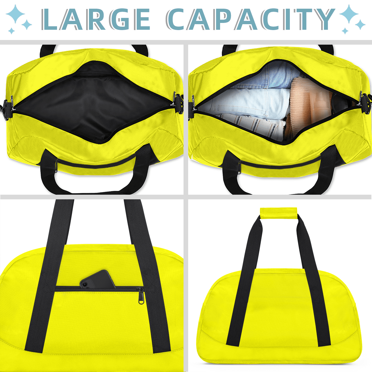 Herdesigns Light Yellow Sports Duffle Bag for Women & Men, Gym Bag Dance Bag Overnight Bag Carry On Weekender Travel Bag
