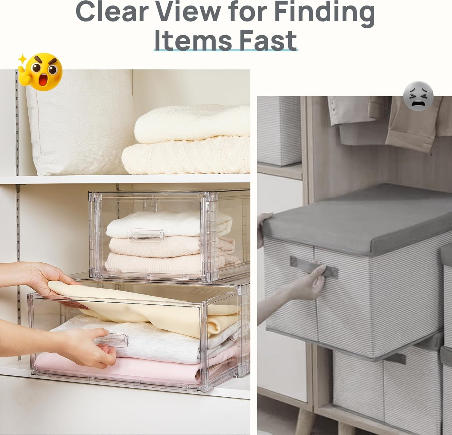 JessieMal 2 Pack Large Clear Stackable Storage Drawers 27QT, Easily Assemble Plastic Closet Storage Bins, Dust-Proof UnderBed Organizer for Clothing, Sweater Organization